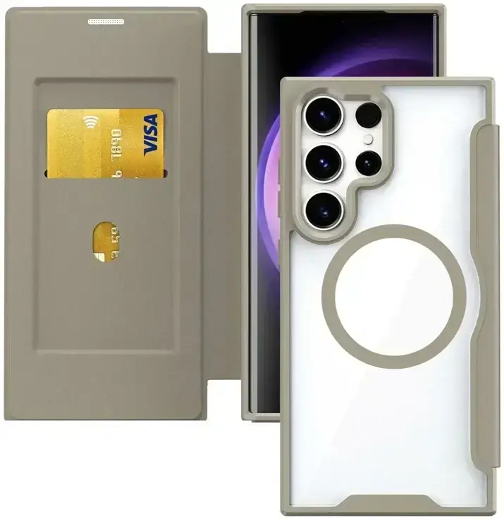 Samsung Galaxy S26 Ultra Hoesje met MagSafe / Qi2 Book Case Khaki afbeelding 1