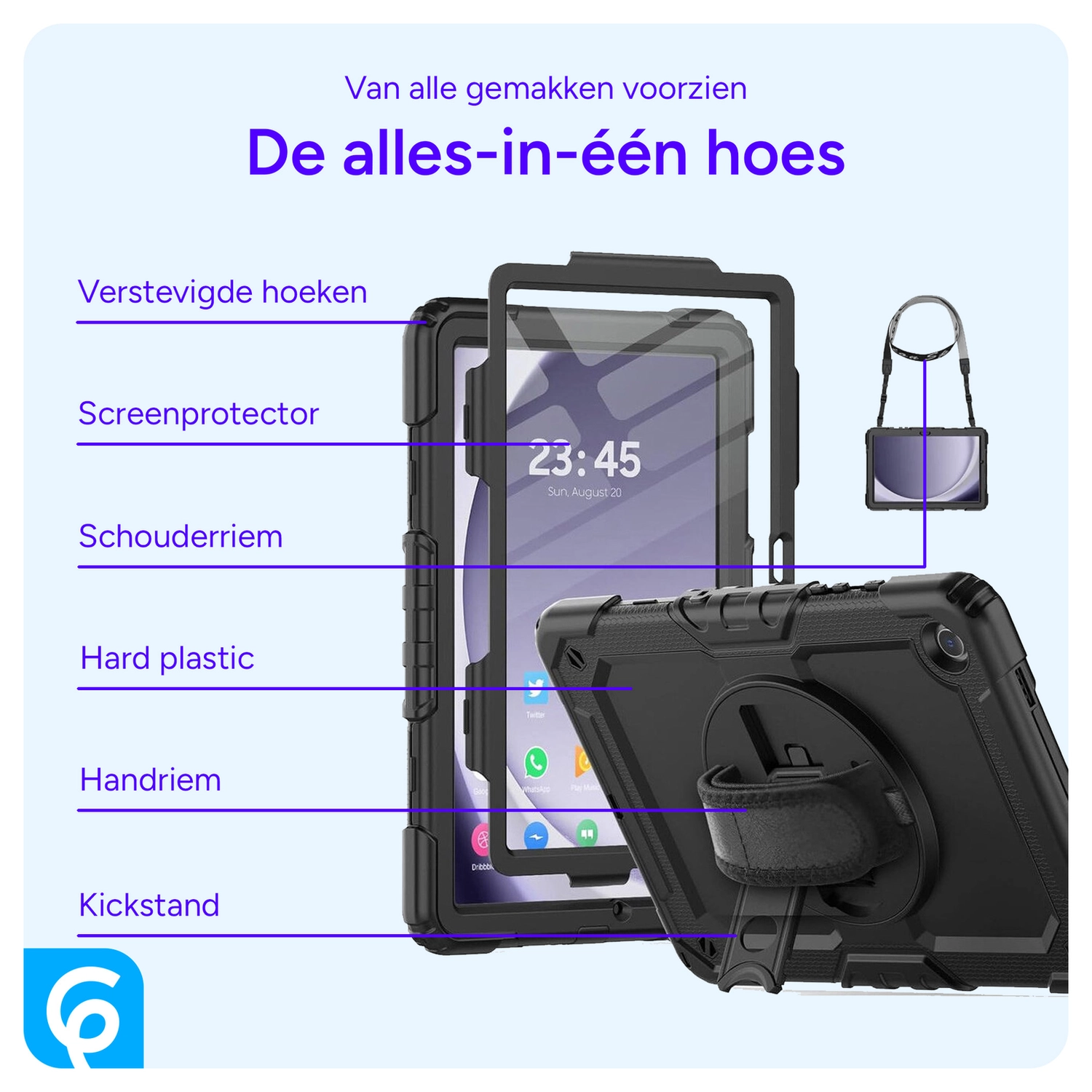 Samsung Galaxy Tab S11 Hoes met Screen Protector en Handriem Blauw afbeelding 2