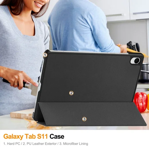 Samsung Galaxy Tab S11 Hoes Tri-Fold Book Case met Standaard Zwart afbeelding 8