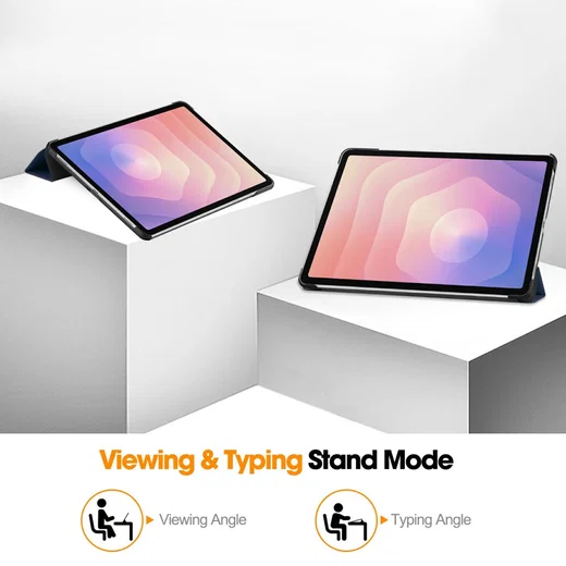 Samsung Galaxy Tab S11 Hoes Tri-Fold Book Case met Standaard Blauw afbeelding 3
