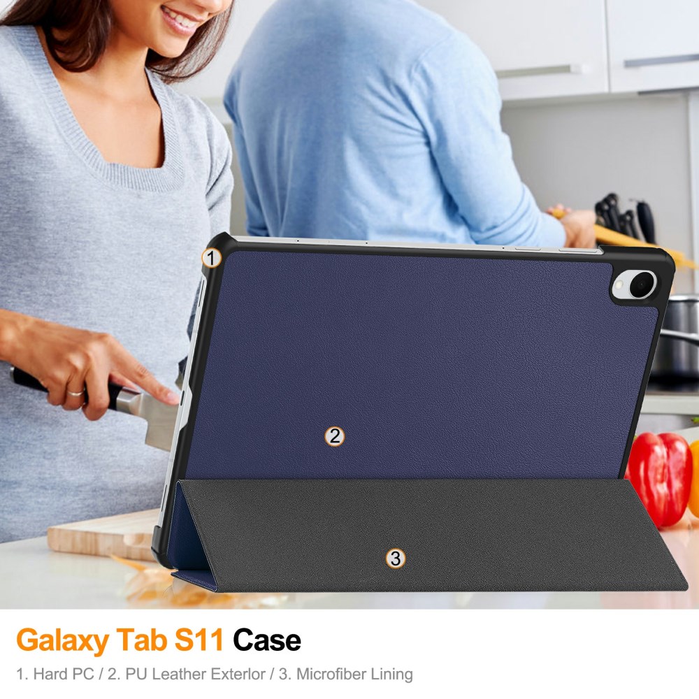 Samsung Galaxy Tab S11 Hoes Tri-Fold Book Case met Standaard Blauw afbeelding 6