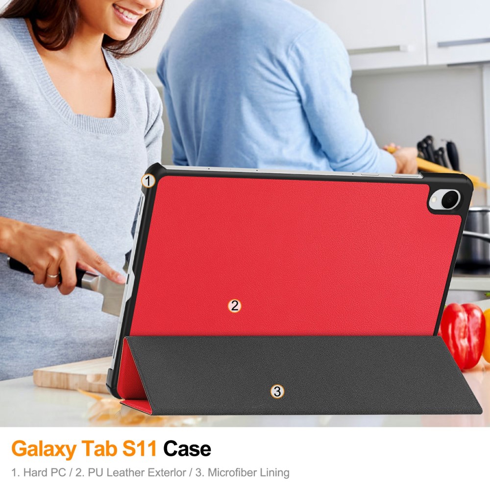 Samsung Galaxy Tab S11 Hoes Tri-Fold Book Case met Standaard Rood afbeelding 8