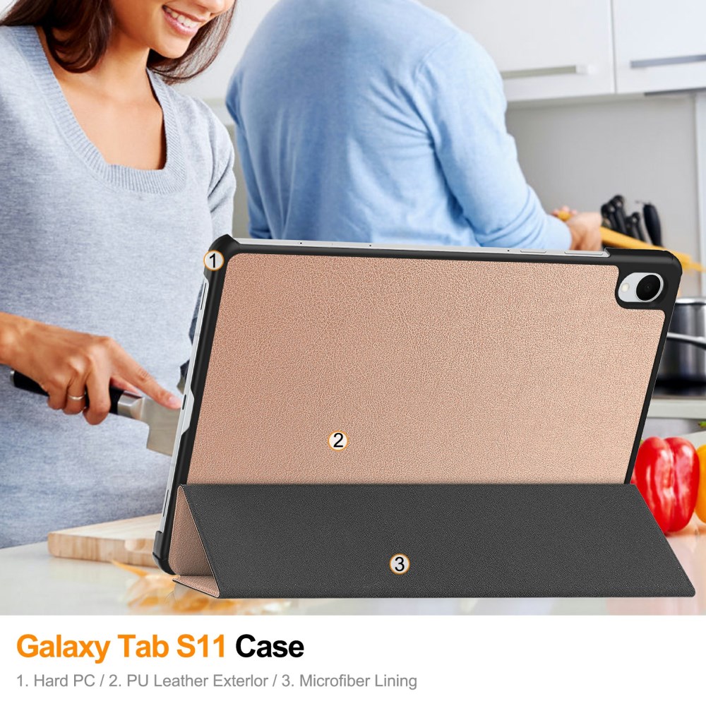 Samsung Galaxy Tab S11 Hoes Tri-Fold Book Case met Standaard Roze Goud afbeelding 8