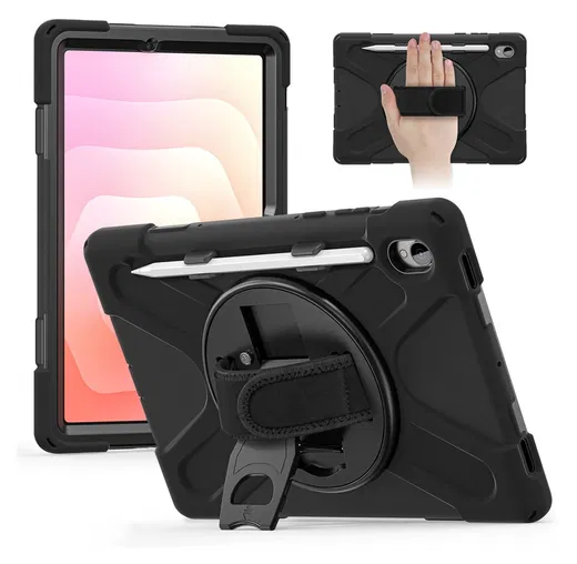 Samsung Galaxy Tab S11 Hoes Back Cover met Kickstand en Handriem Zwart afbeelding 1