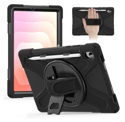Samsung Galaxy Tab S11 Hoes Back Cover met Kickstand en Handriem Zwart afbeelding