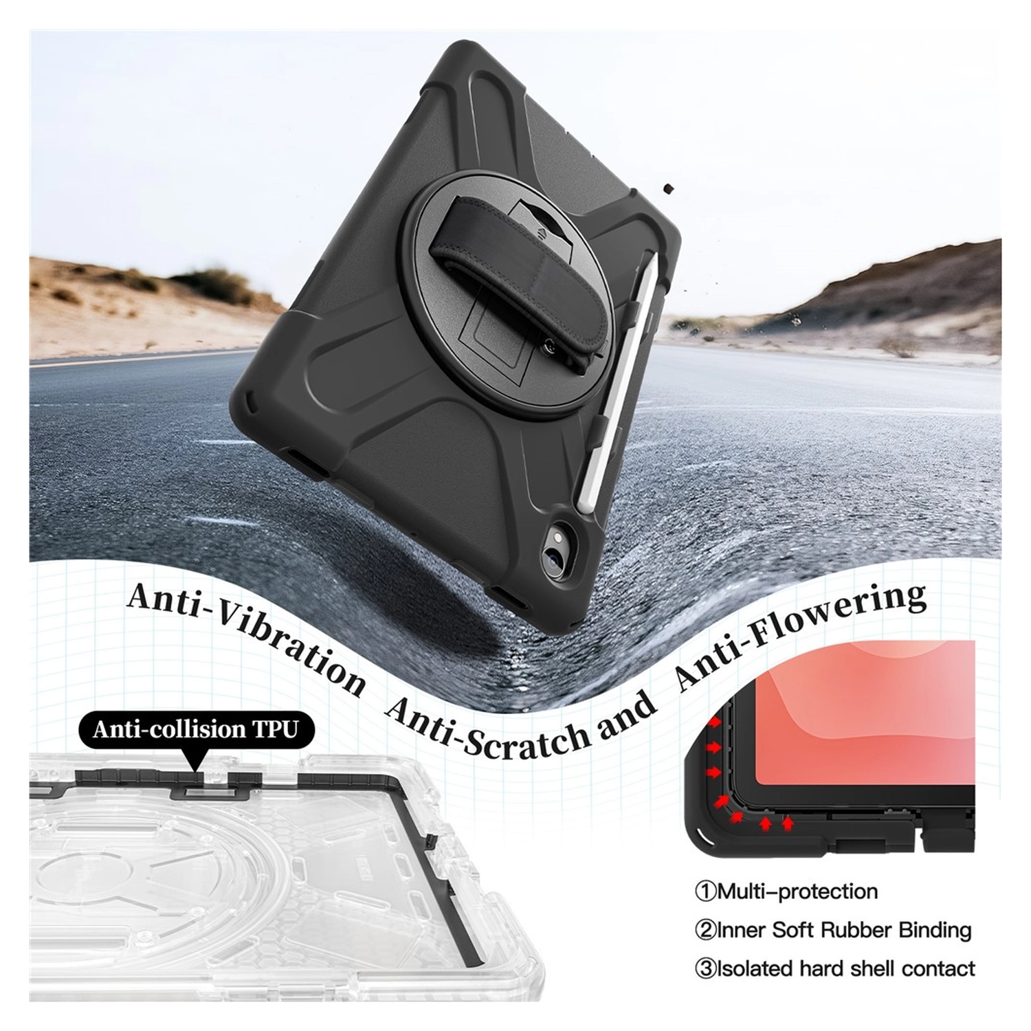 Samsung Galaxy Tab S11 Hoes Back Cover met Kickstand en Handriem Zwart afbeelding 2