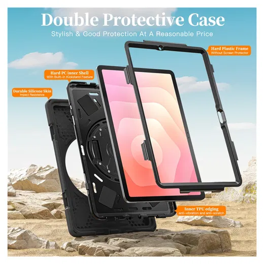 Samsung Galaxy Tab S11 Hoes Back Cover met Kickstand en Handriem Zwart afbeelding 3