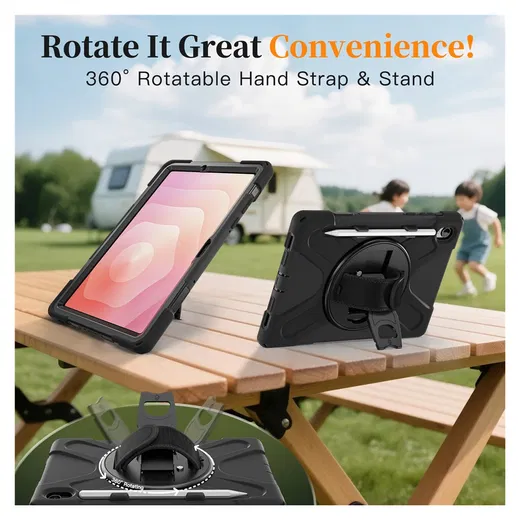 Samsung Galaxy Tab S11 Hoes Back Cover met Kickstand en Handriem Zwart afbeelding 5