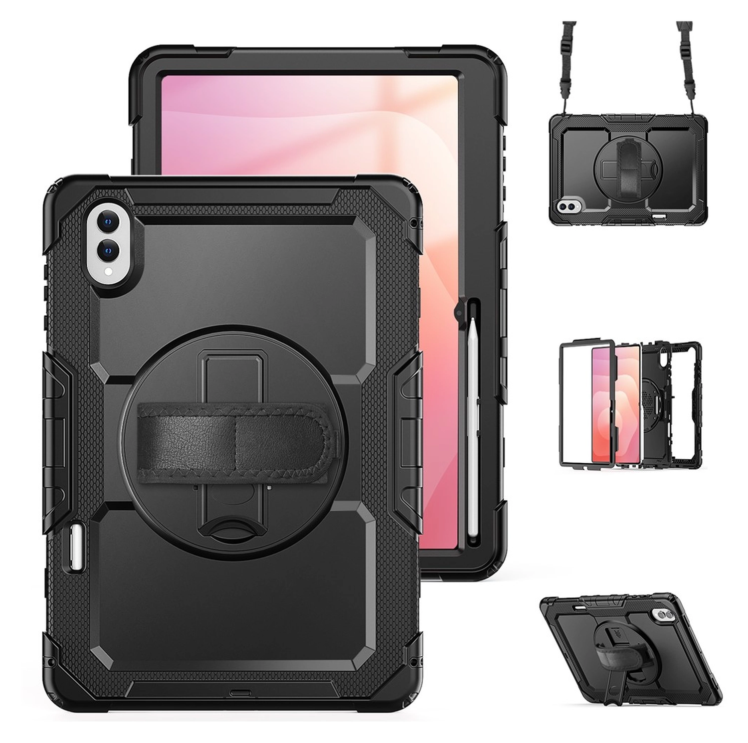 Samsung Galaxy Tab S11 Ultra Hoes met Screen Protector en Handriem Zwart afbeelding 2