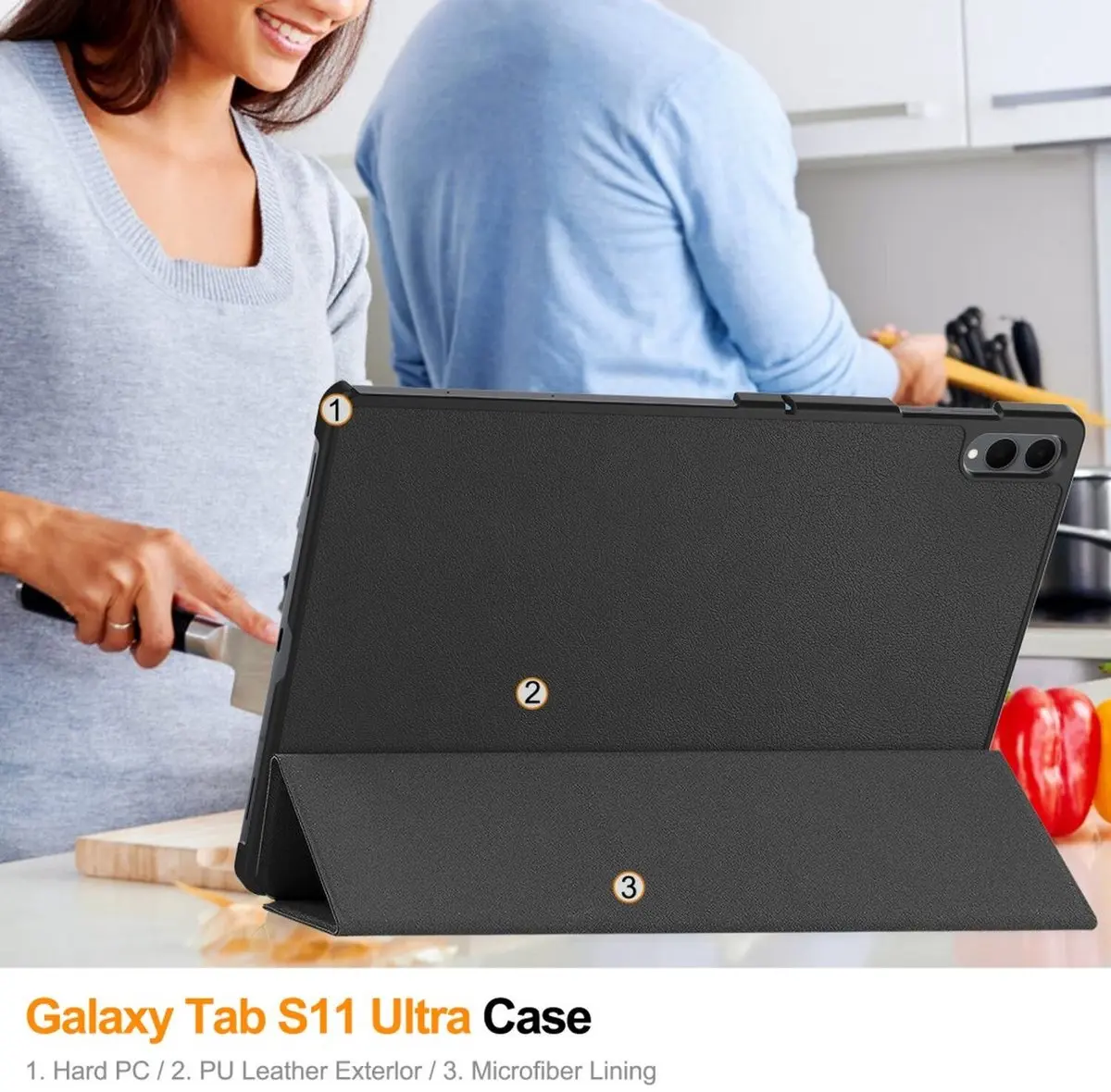 Samsung Tab S12 Ultra / S11 Ultra Tri-Fold Book Case met Standaard Zwart afbeelding 4