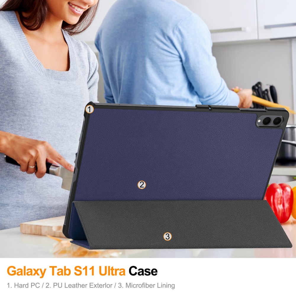 Samsung Galaxy Tab S11 Ultra Hoes Tri-Fold Book Case met Standaard Blauw afbeelding 11