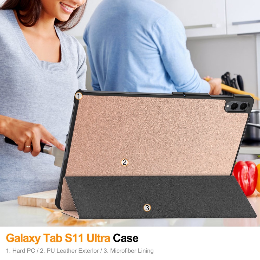 Samsung Galaxy Tab S11 Ultra Hoes Tri-Fold Book Case met Standaard Roze Goud afbeelding 11