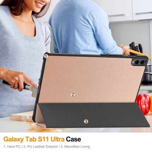 Samsung Galaxy Tab S11 Ultra Hoes Tri-Fold Book Case met Standaard Roze Goud afbeelding 11