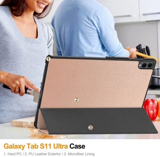 Samsung Tab S12 Ultra / S11 Ultra Tri-Fold Book Case met Standaard Roze Goud afbeelding 5