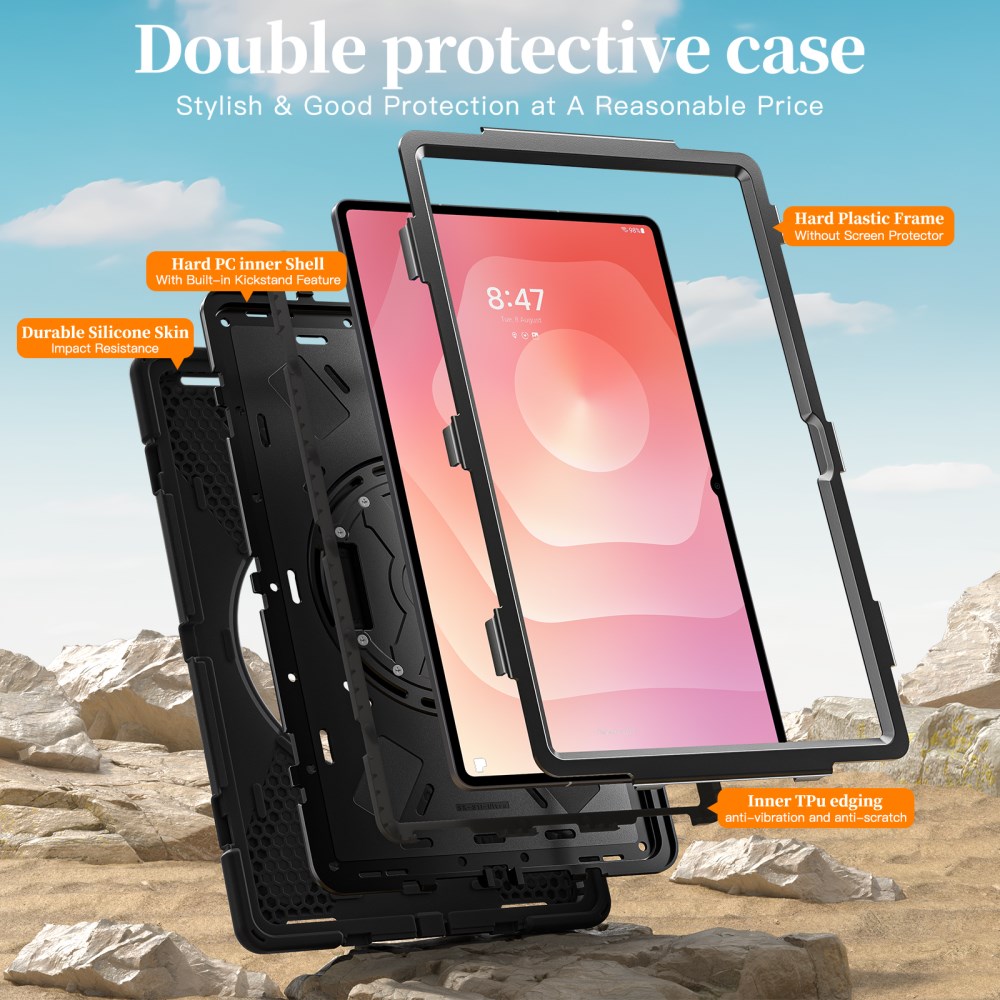 Samsung Galaxy Tab S11 Ultra Hoes Back Cover met Kickstand en Handriem Zwart afbeelding 2