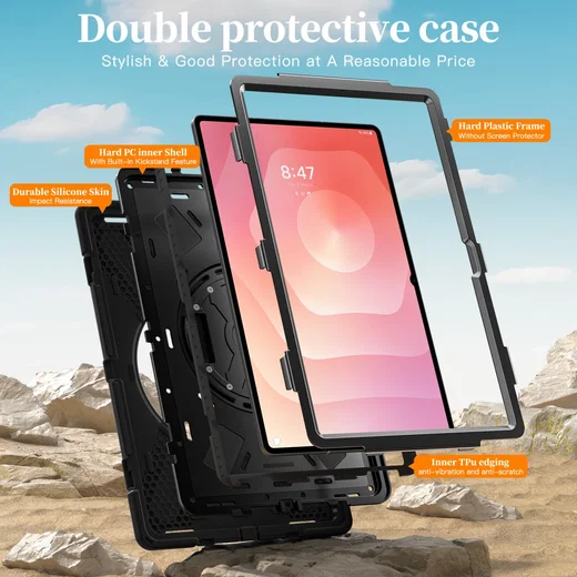Samsung Galaxy Tab S11 Ultra Hoes Back Cover met Kickstand en Handriem Zwart afbeelding 2