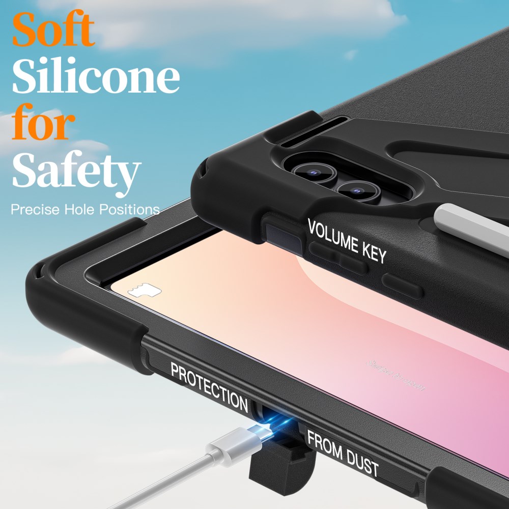Samsung Galaxy Tab S11 Ultra Hoes Back Cover met Kickstand en Handriem Zwart afbeelding 6