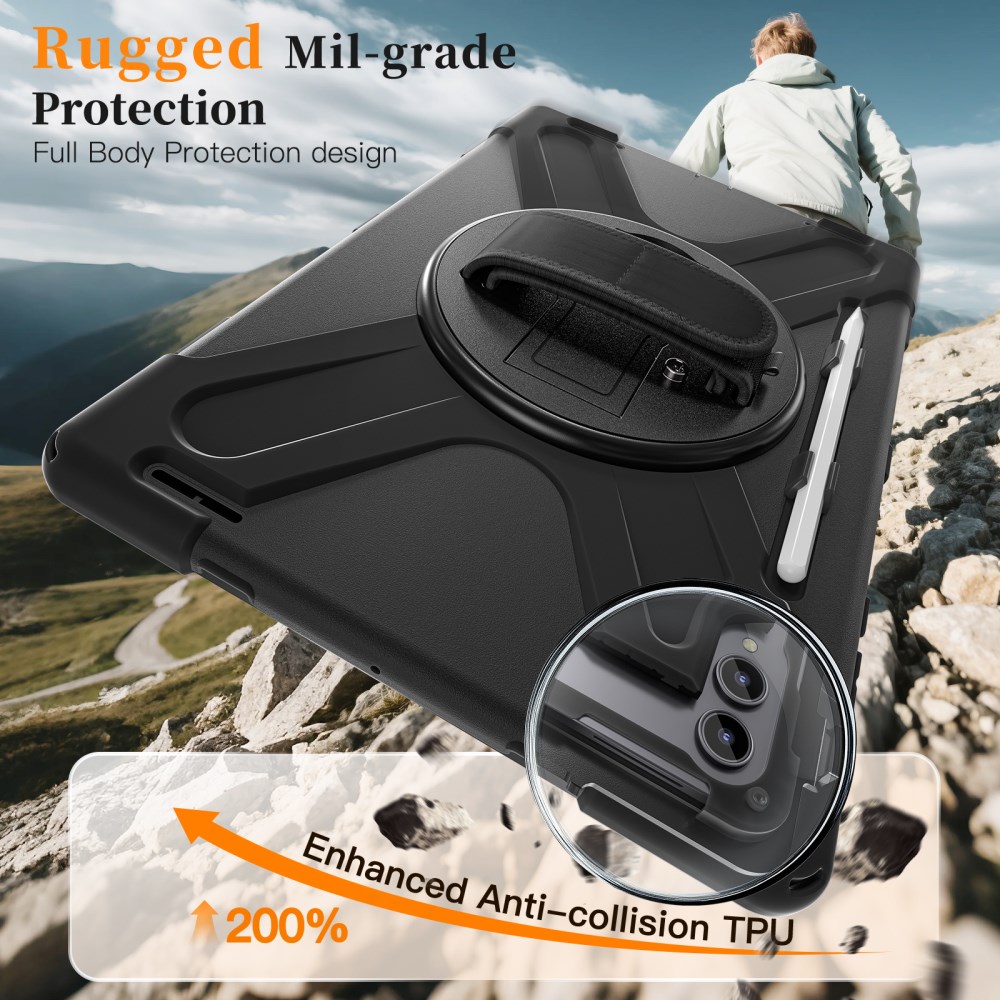 Samsung Galaxy Tab S11 Ultra Hoes Back Cover met Kickstand en Handriem Zwart afbeelding 3