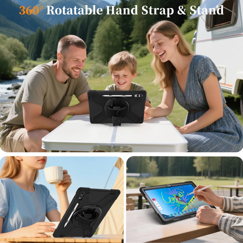 Samsung Galaxy Tab S11 Ultra Hoes Back Cover met Kickstand en Handriem Zwart afbeelding 9