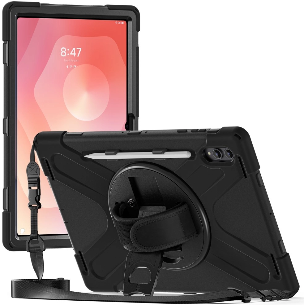 Samsung Galaxy Tab S11 Ultra Hoes Back Cover met Kickstand en Handriem Zwart afbeelding 1