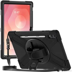 Samsung Galaxy Tab S11 Ultra Hoes Back Cover met Kickstand en Handriem Zwart afbeelding