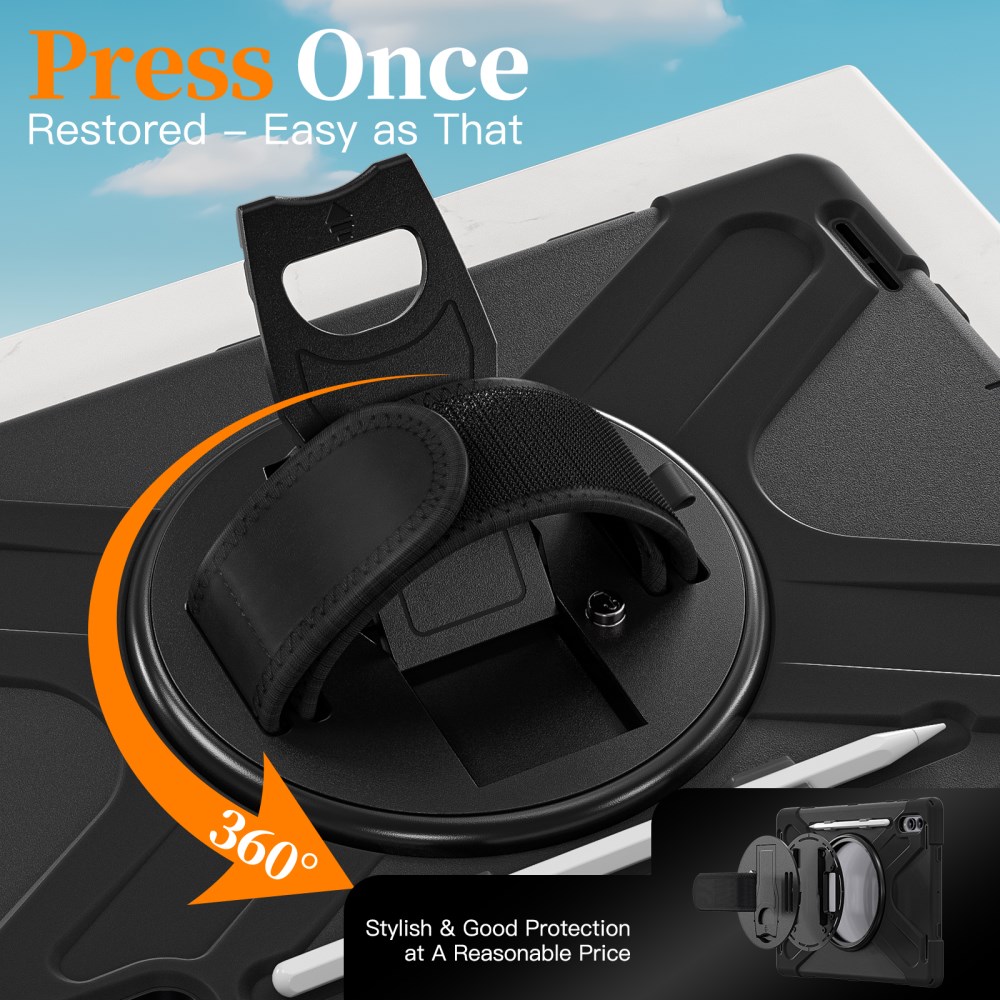 Samsung Galaxy Tab S11 Ultra Hoes Back Cover met Kickstand en Handriem Zwart afbeelding 8