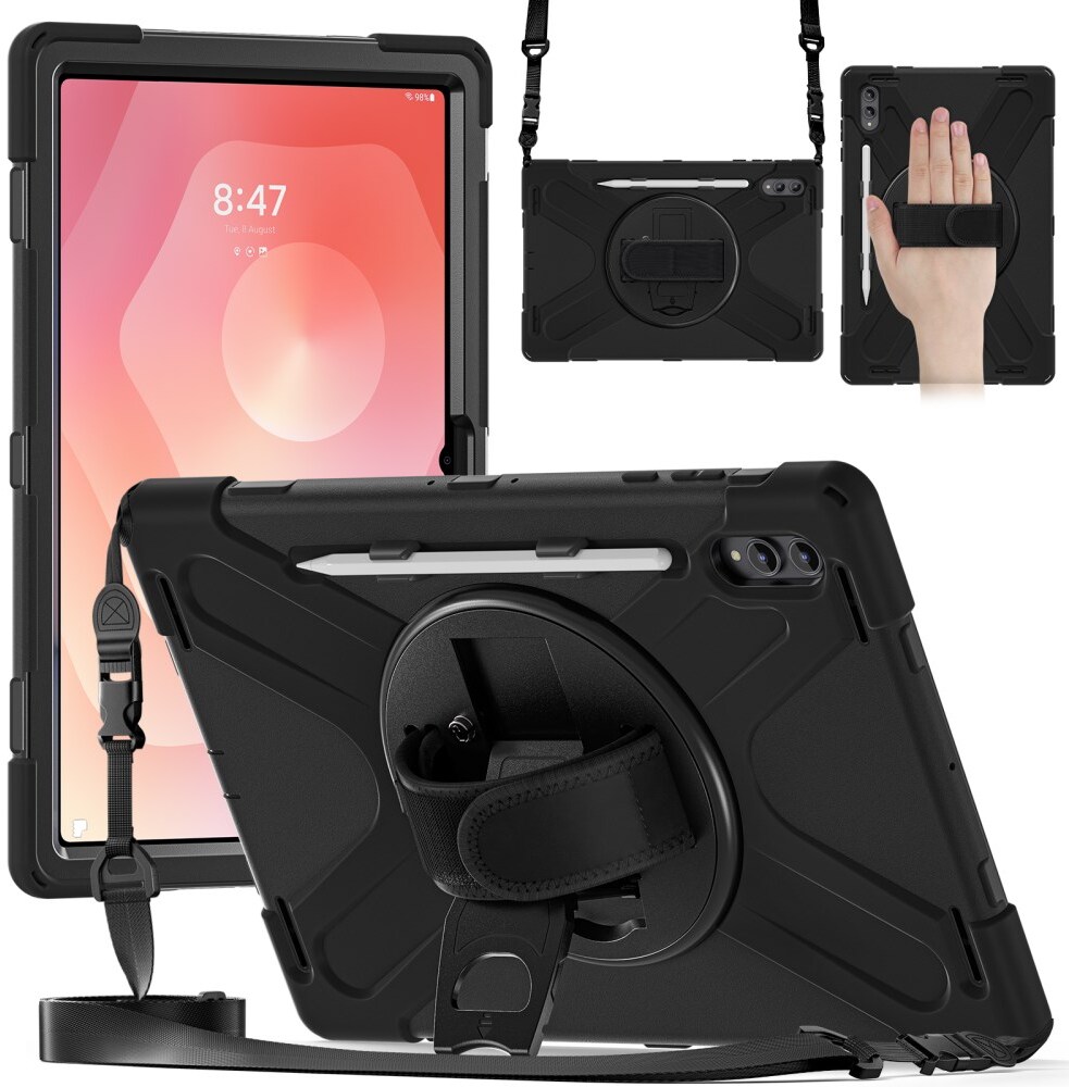 Samsung Galaxy Tab S11 Ultra Hoes Back Cover met Kickstand en Handriem Zwart afbeelding 11