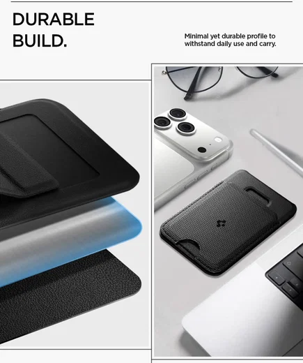 Spigen Slim Fold Stand Wallet MagSafe Pasjeshouder Zwart 1 Pasje afbeelding 8