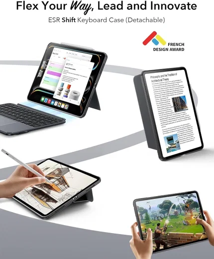 ESR Shift Apple iPad Pro 11 (2024/2025) Hoes met Magnetisch Toetsenbord Grijs afbeelding 2