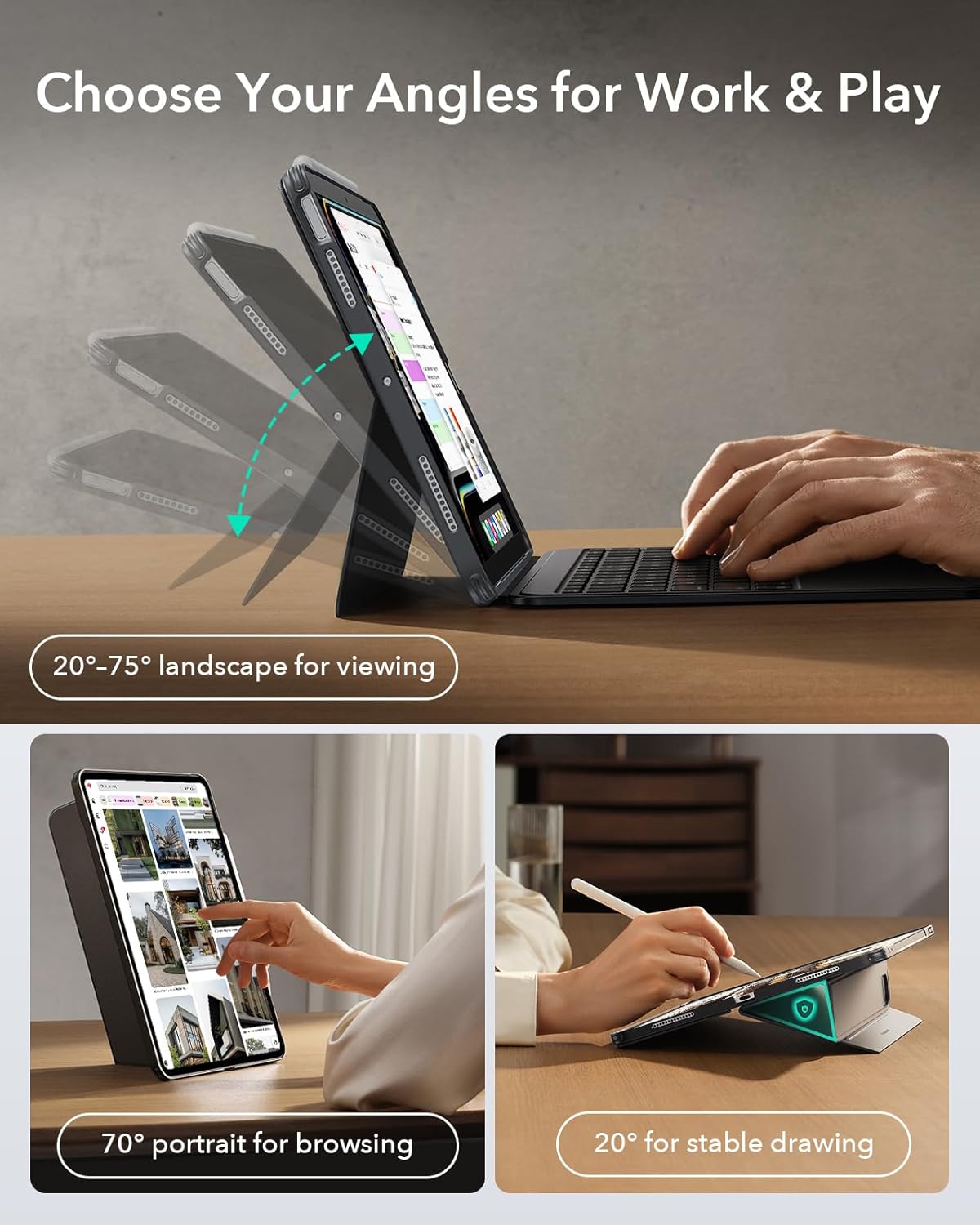 ESR Shift Apple iPad Air 13 (2024/2025) Hoes met Magnetisch Toetsenbord Grijs afbeelding 3