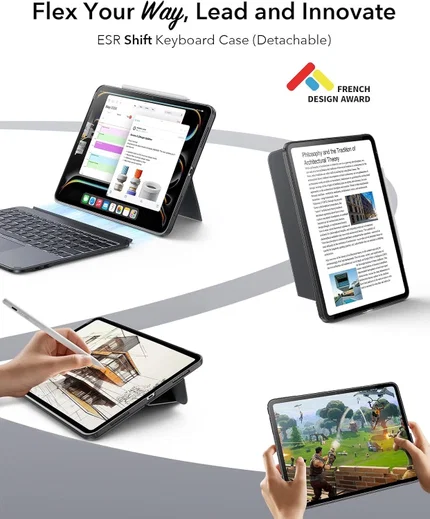 ESR Shift Apple iPad Air 13 (2024/2025) Hoes met Magnetisch Toetsenbord Grijs afbeelding 2