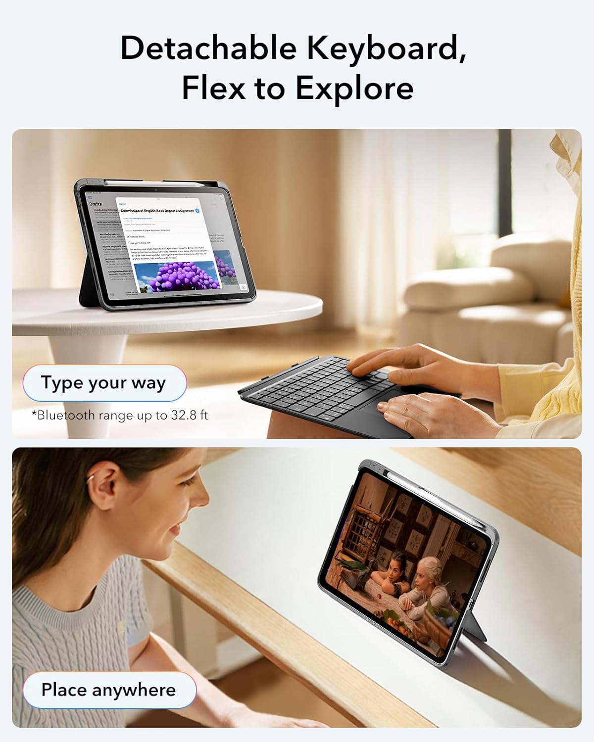 ESR Flex iPad Air 11 (24/25/26)/Air 10.9 (2022/2020) Hoes Met Toetsenbord Grijs afbeelding 4