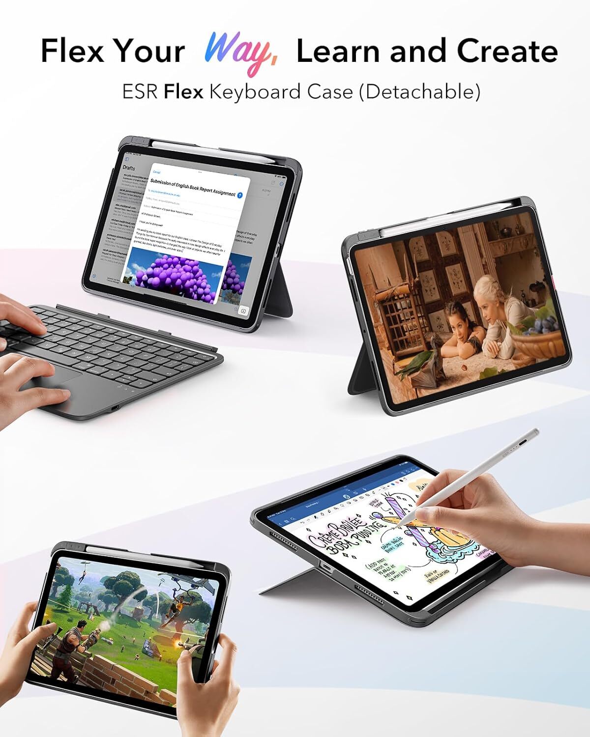 ESR Flex iPad Air 11 (24/25/26)/Air 10.9 (2022/2020) Hoes Met Toetsenbord Grijs afbeelding 3