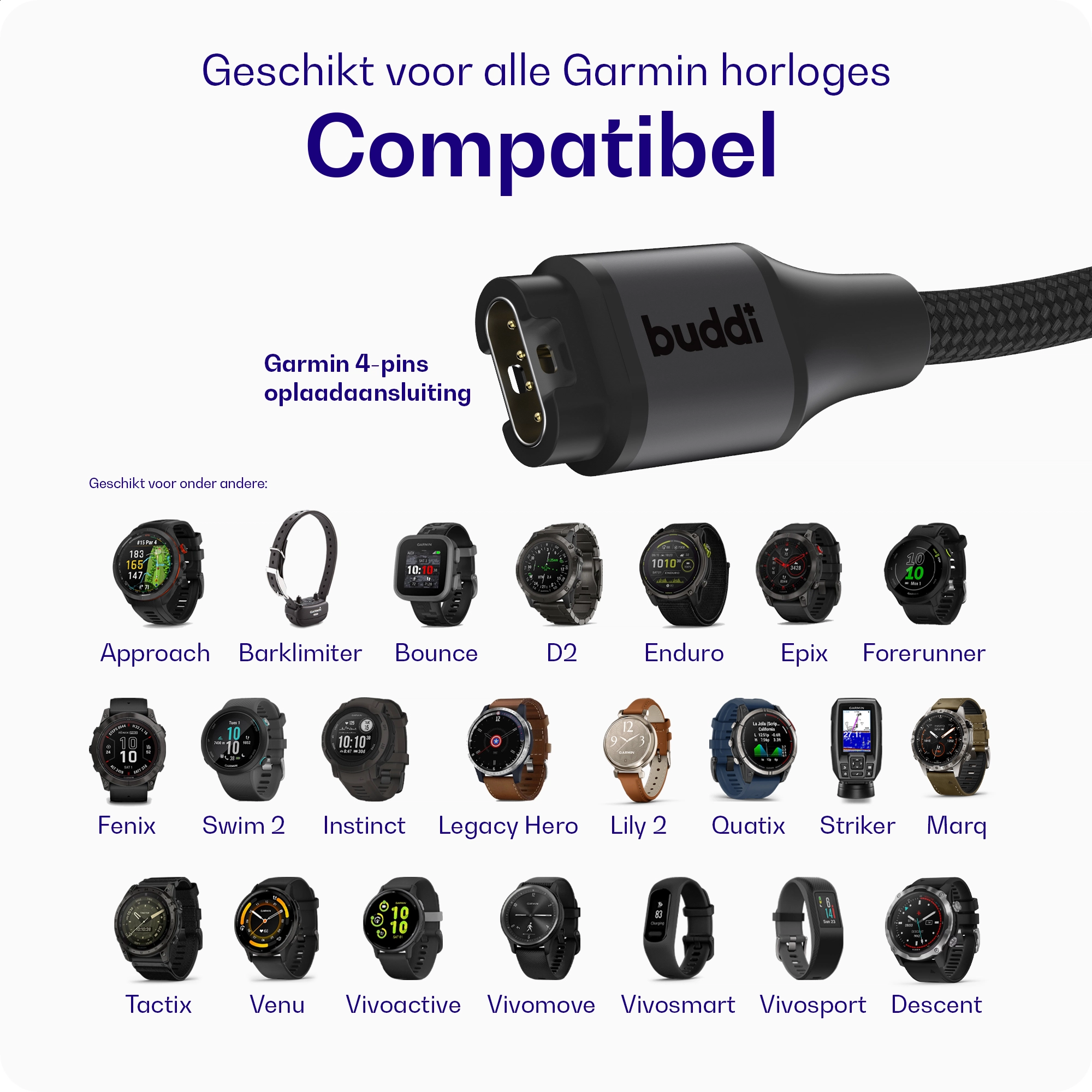 Buddi Flex Garmin Watch Kabel USB-C 0.5m Zwart afbeelding 3