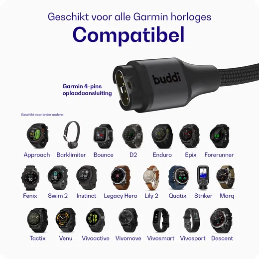 Buddi Flex Garmin Watch Kabel USB-C 0.5m Zwart afbeelding 3