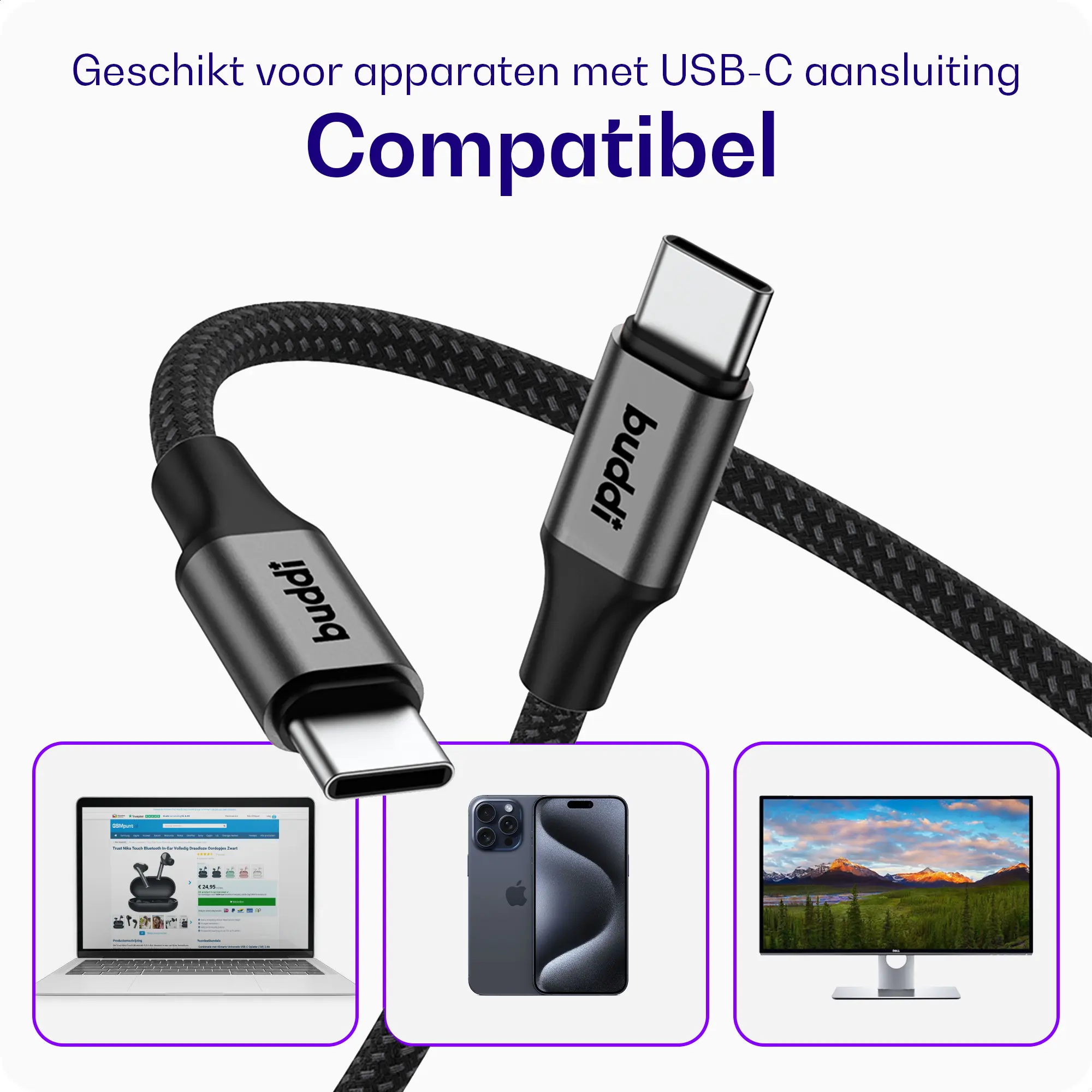 Buddi Flex USB-C naar USB-C 8K@60Hz Video Monitor Kabel 3M 20 Gbps afbeelding 9