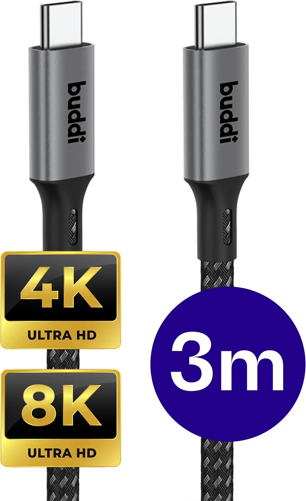 Buddi Flex USB-C naar USB-C 8K@60Hz Video Monitor Kabel 3M 20 Gbps afbeelding 1