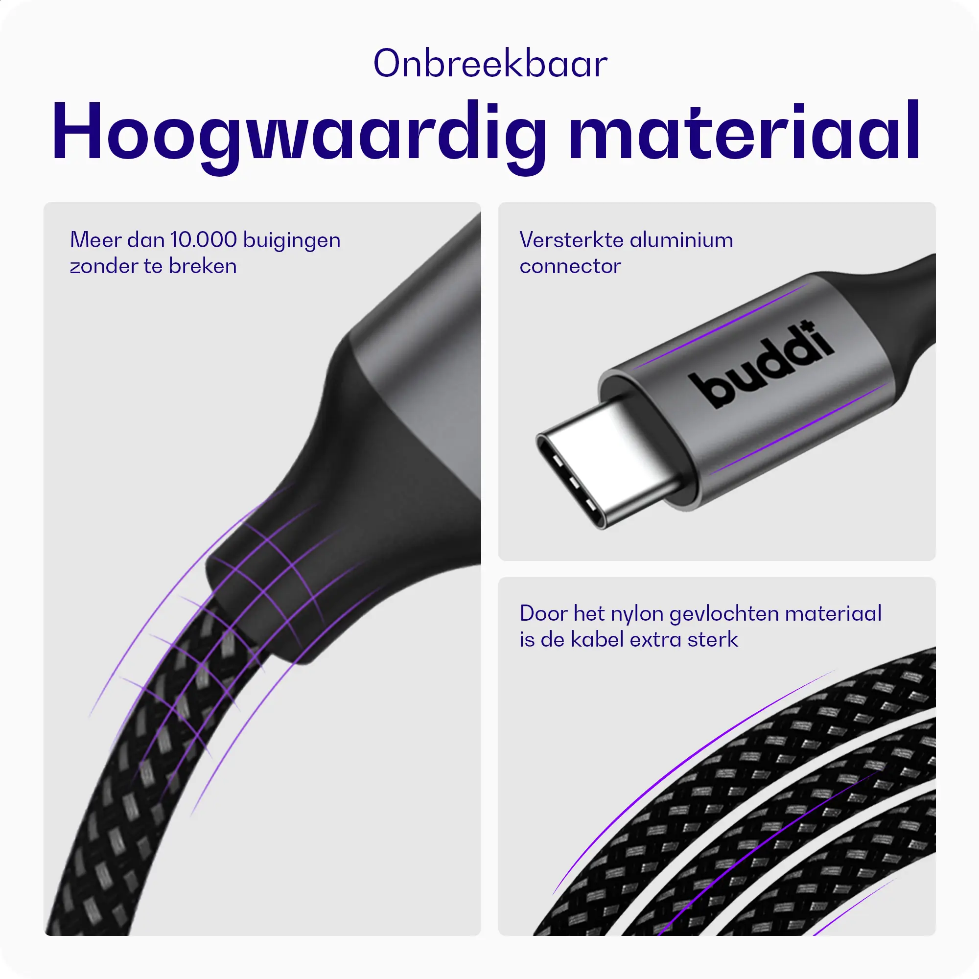 Buddi Flex USB-C naar USB-C 8K@60Hz Video Monitor Kabel 3M 20 Gbps afbeelding 6