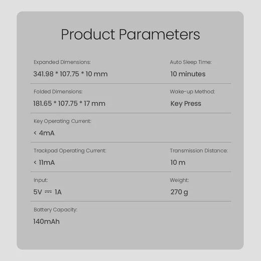 Nillkin Cube Opvouwbaar Bluetooth Toetsenbord met Touchpad Grijs afbeelding 7
