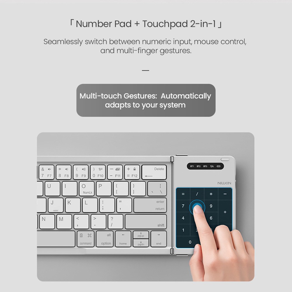 Nillkin Cube Opvouwbaar Bluetooth Toetsenbord met Touchpad Grijs afbeelding 19