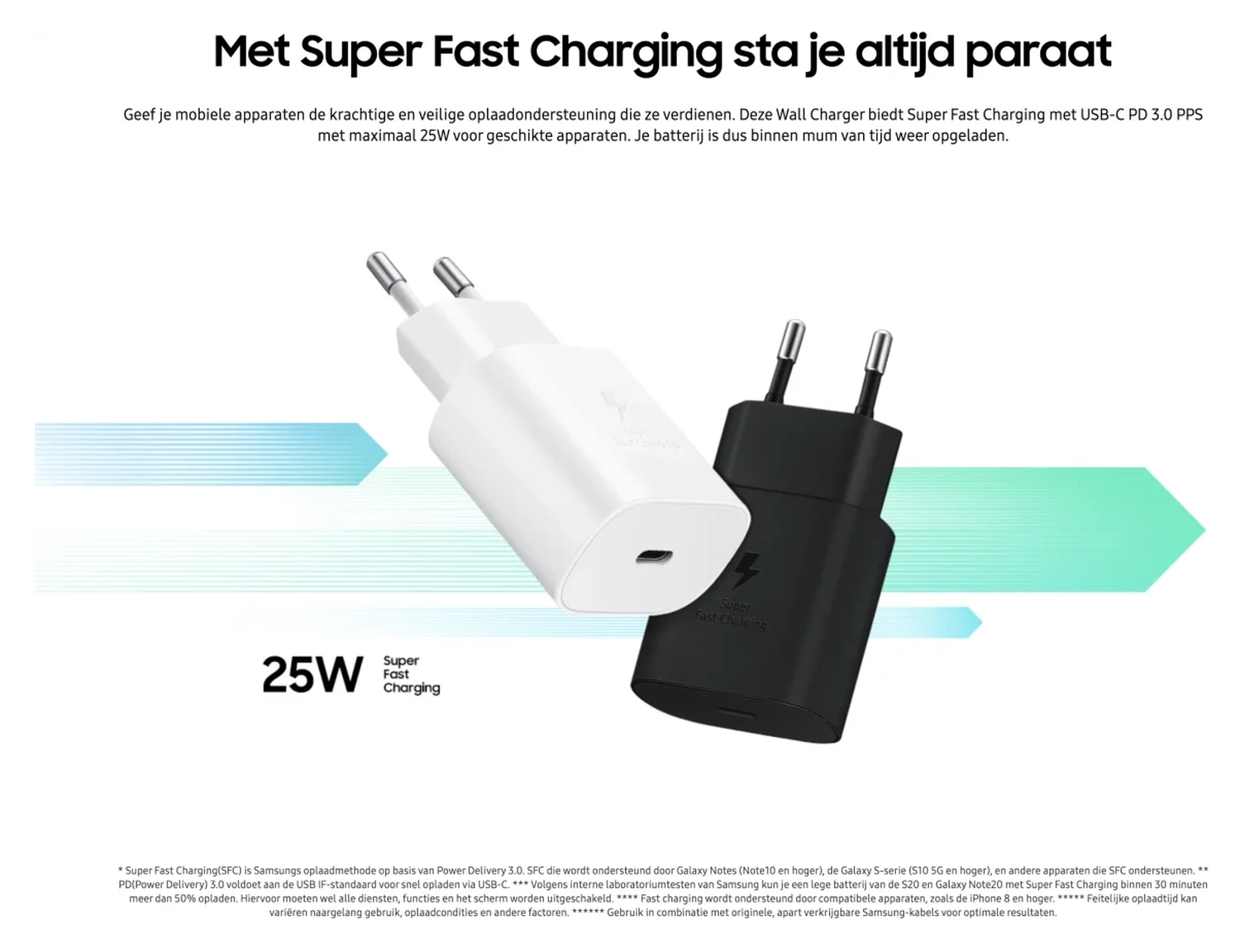 Originele Samsung 25W Power Adapter met Buddi Flex USB-C Kabel 2M Wit afbeelding 2