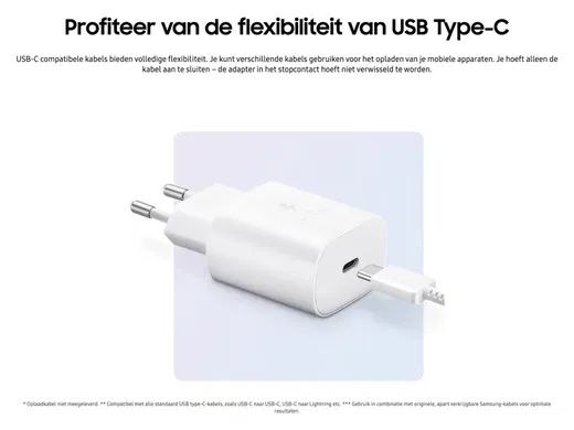 Originele Samsung 25W Power Adapter met Buddi Flex USB-C Kabel 2M Wit afbeelding 3