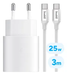 Originele Samsung 25W Power Adapter met Buddi Flex USB-C Kabel 3M Wit afbeelding