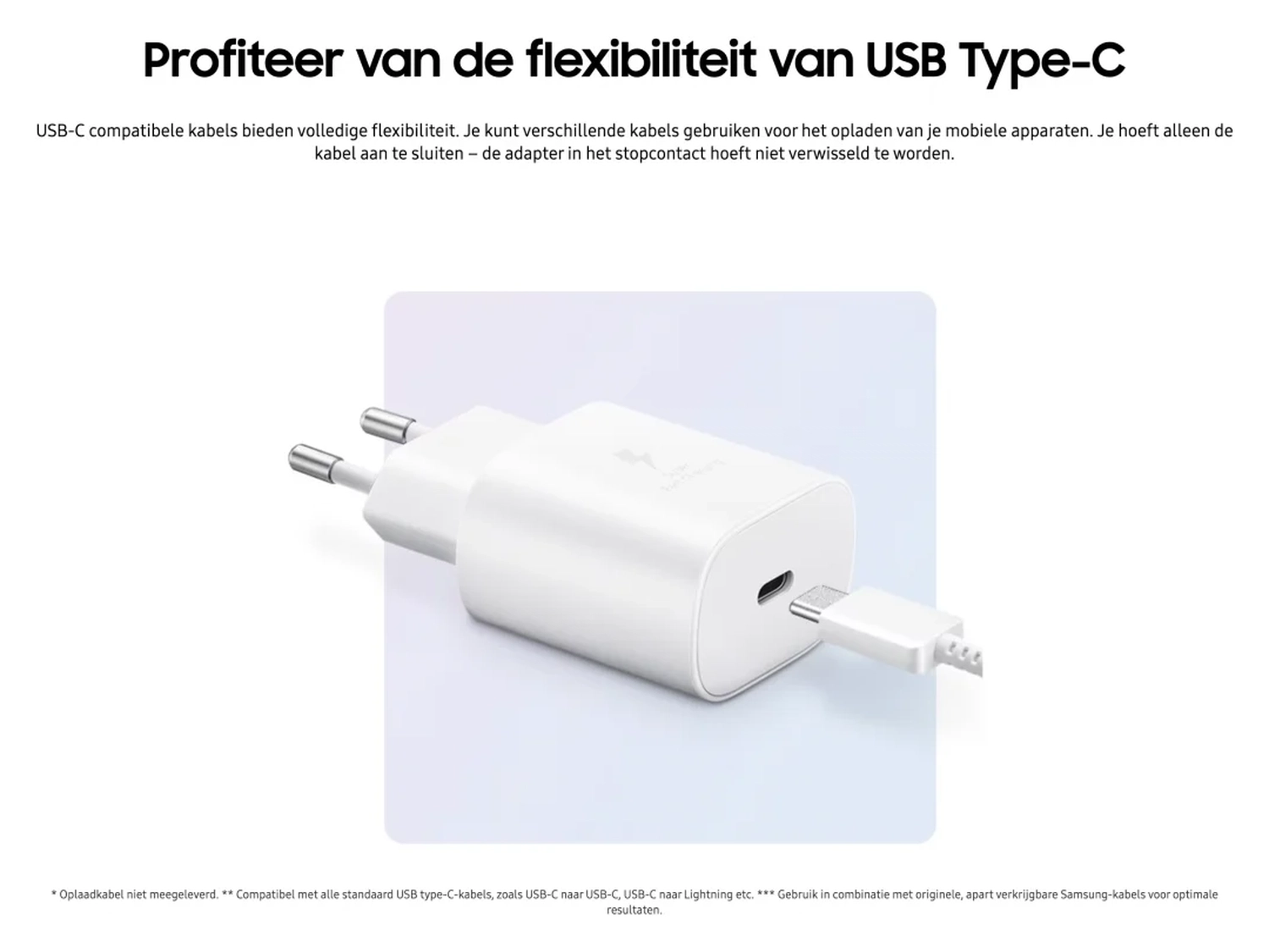 Originele Samsung 25W Power Adapter met Buddi Flex USB-C Kabel 3M Wit afbeelding 3