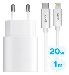 Originele Samsung Power Adapter met 20W Buddi Flex Lightning Kabel 1M Wit afbeelding