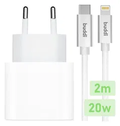 Originele Apple 20W USB-C Oplader met Buddi Lightning Kabel 2M Wit afbeelding