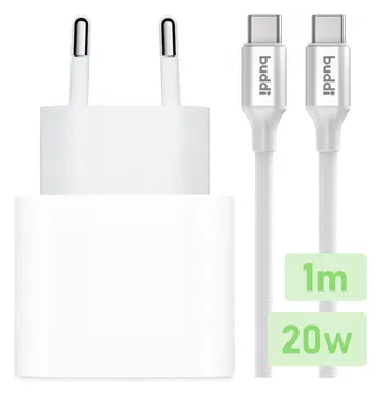Originele Apple 20W USB-C Oplader met Buddi USB-C Kabel 1M Wit