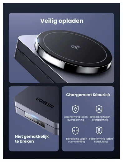 UGREEN MagFlow Qi2 2-in-1 15W Draadloze MagSafe Oplader Smartphone & AirPods afbeelding 7