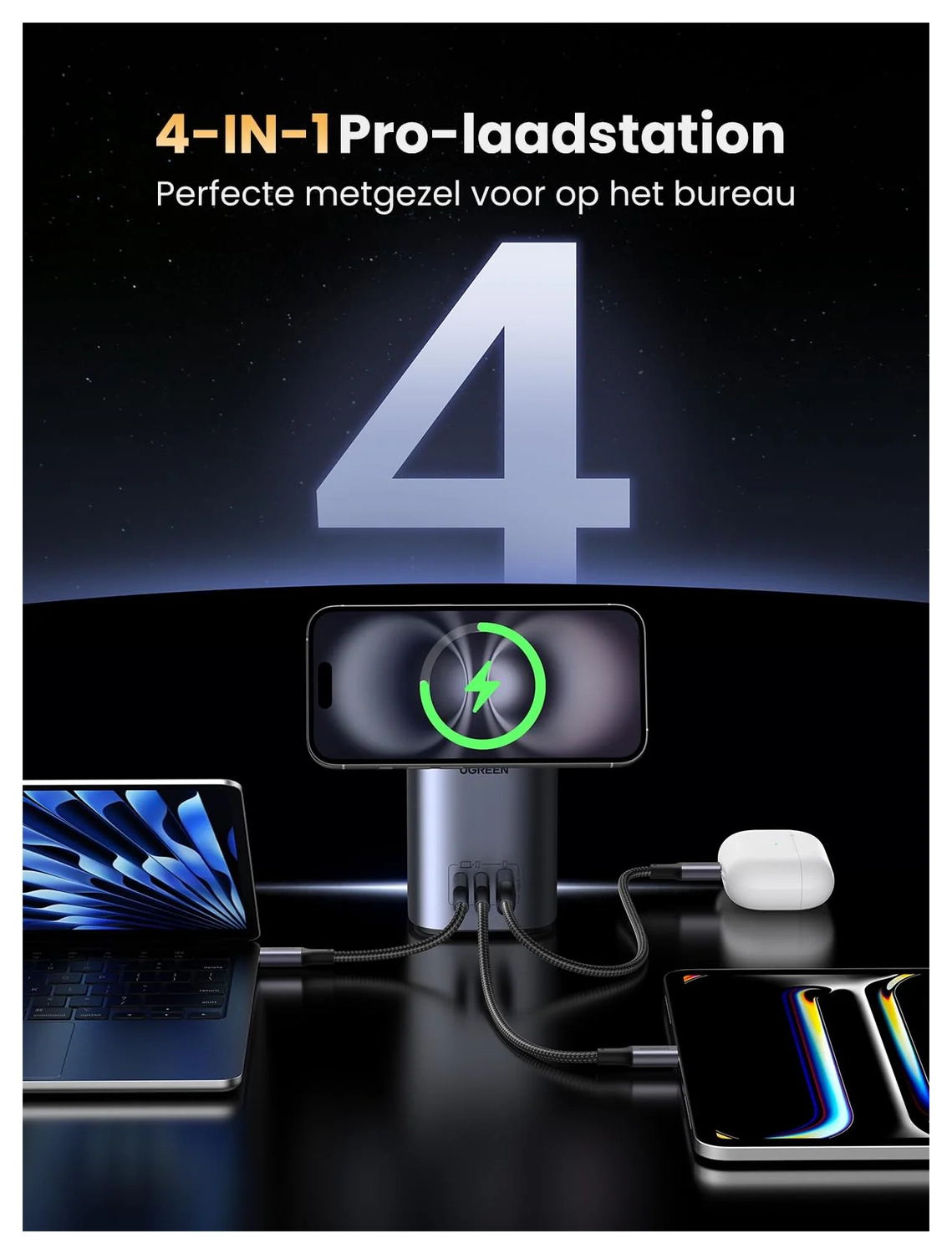 UGREEN Nexode 65W 4-in-1 GaN Qi2 Oplader met MagSafe Opladen 15W afbeelding 2