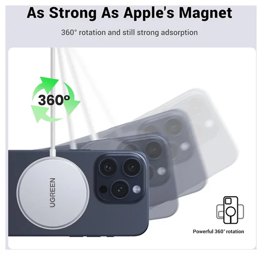 UGREEN Qi2 15W Draadloze Magnetische MagSafe Oplader Wit afbeelding 6